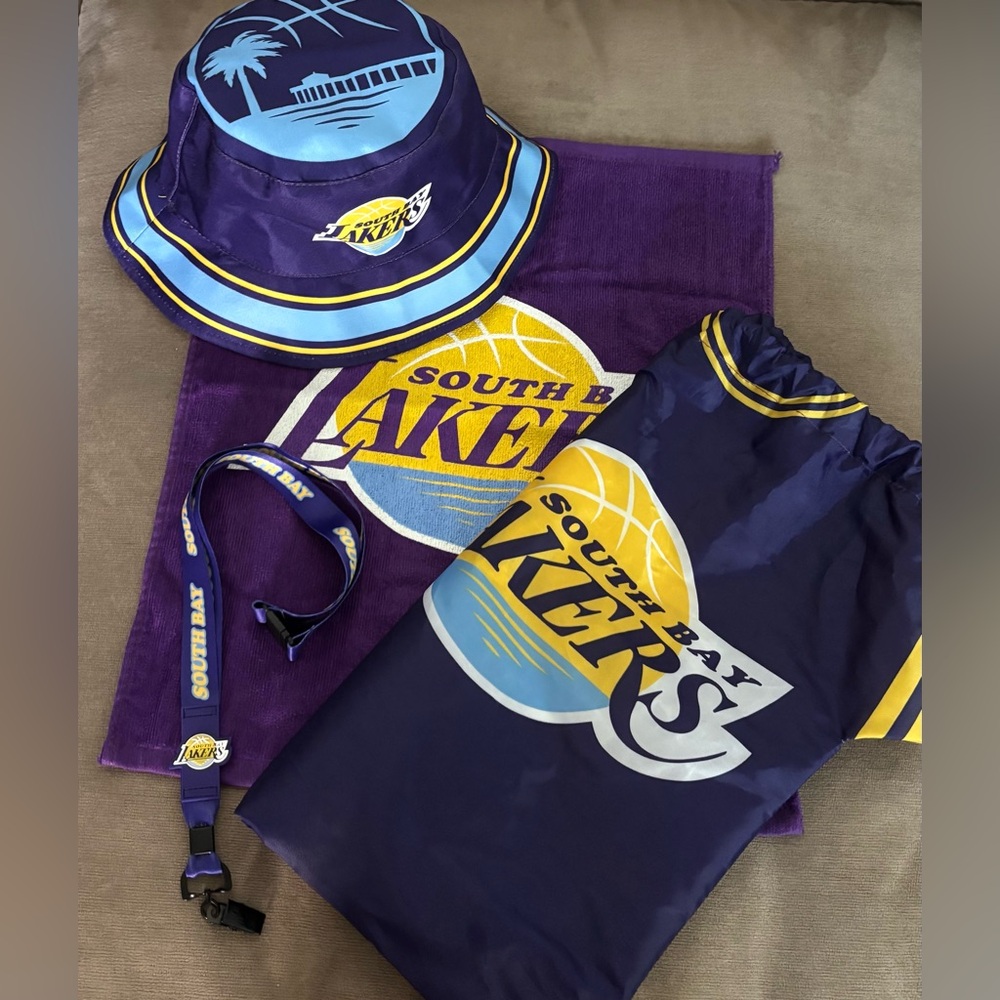 South Bay Lakers Bucket Hat, Bag, Lanyard and Towel